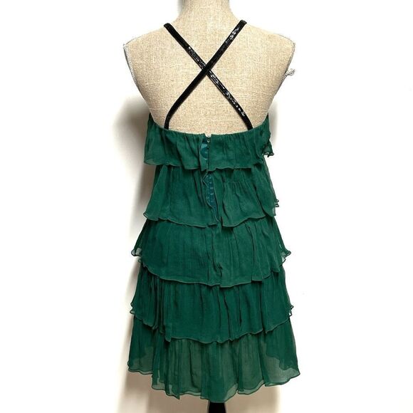 Jay Godfrey Women 100% Silk Halter Neck Tiered Flowy Green Chiffon Dress Sz 2 - Picture 2 of 4